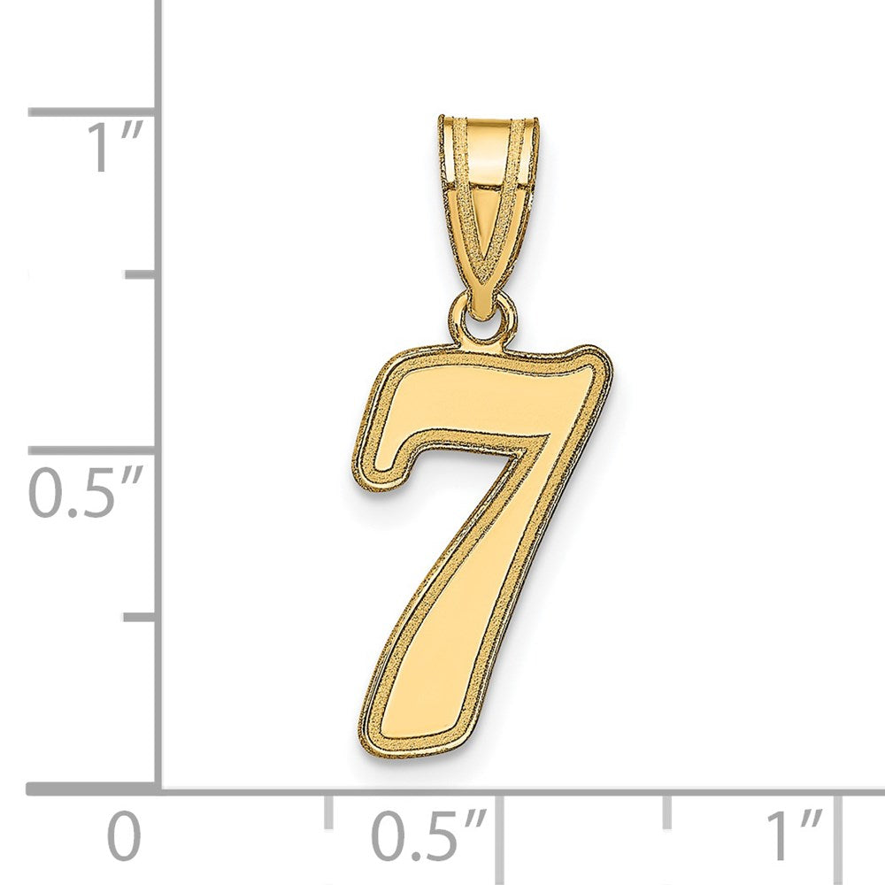 14k Brushed Border Script Number 7 Pendant