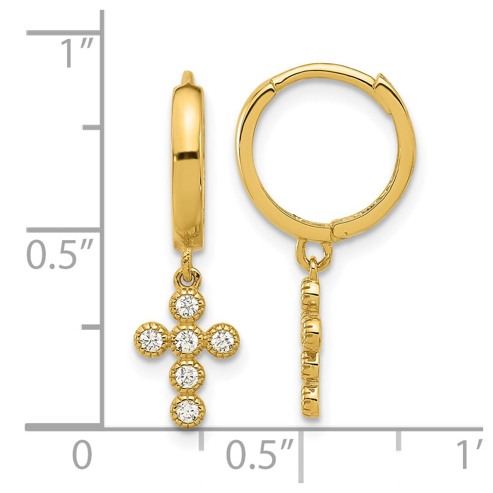 14k Madi K Polished CZ Cross Dangle Huggie Hoop Earrings