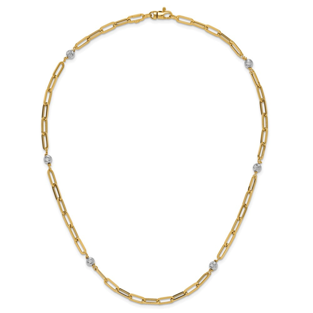 14K Two-tone Polished D/C Beads & Fancy Link Necklace