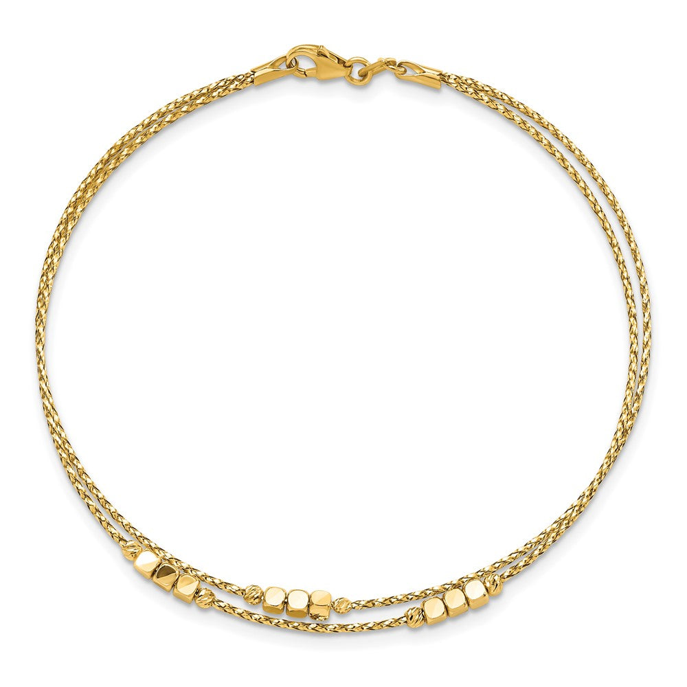 14K Yellow Gold Polished D/C Beaded Double Strand Bracelet