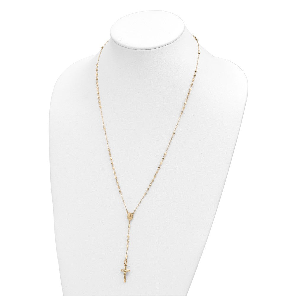 14K Yellow Gold Polished Faceted Beads Rosary Necklace