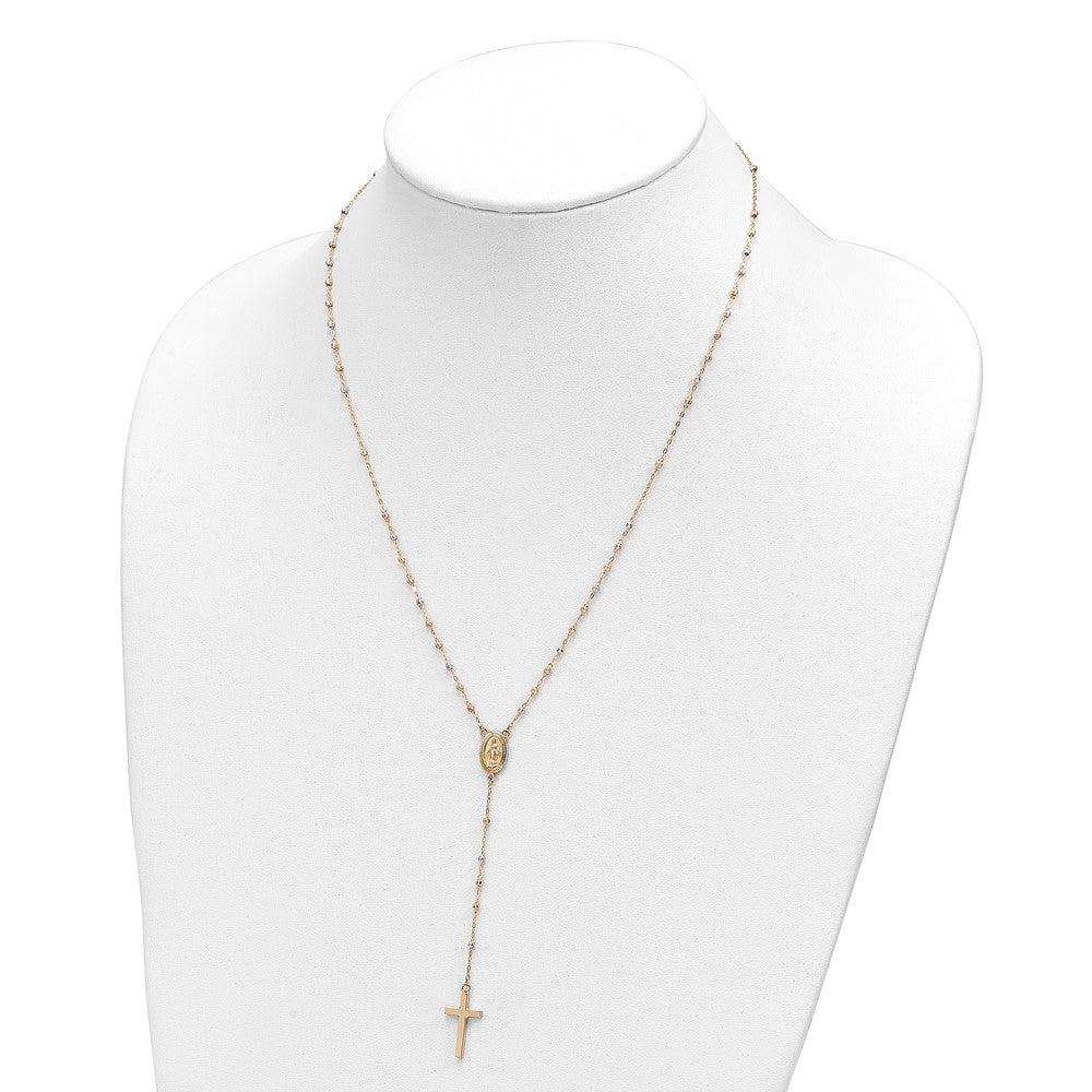 14k Tri-color Bead Rosary 17 inch Neckalce with 3 inch extension
