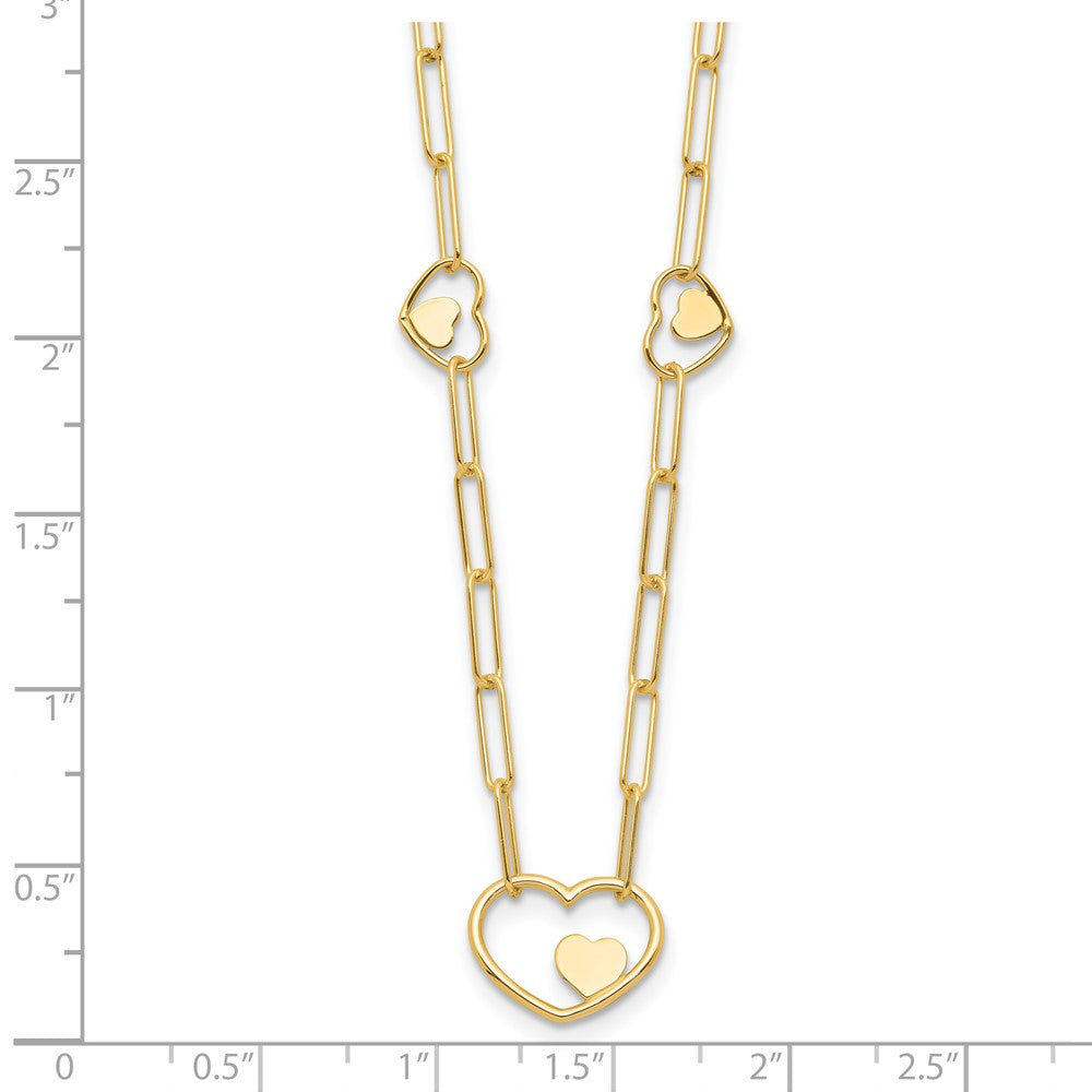 14K Yellow Gold Paperclip Link Heart 16in w/2in ext. Necklace