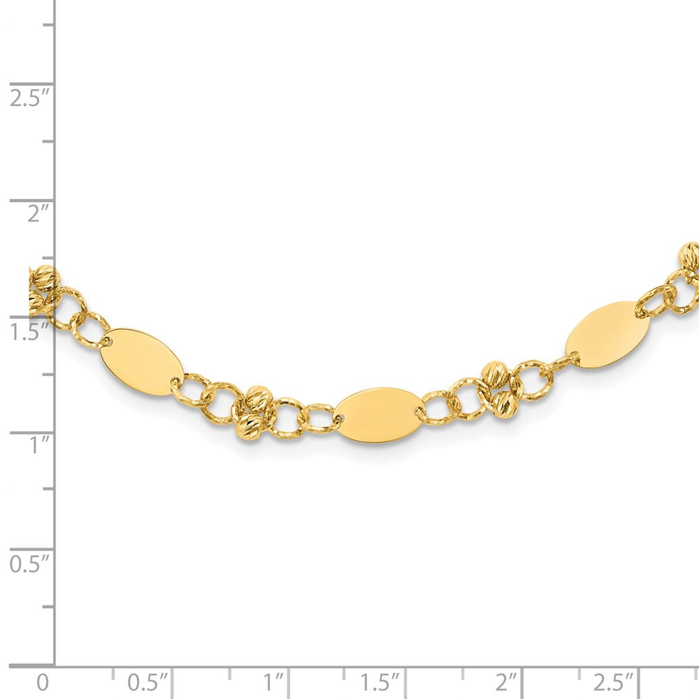 14K Polished and Dia-cut Beaded Fancy Plus 1in ext. Necklace