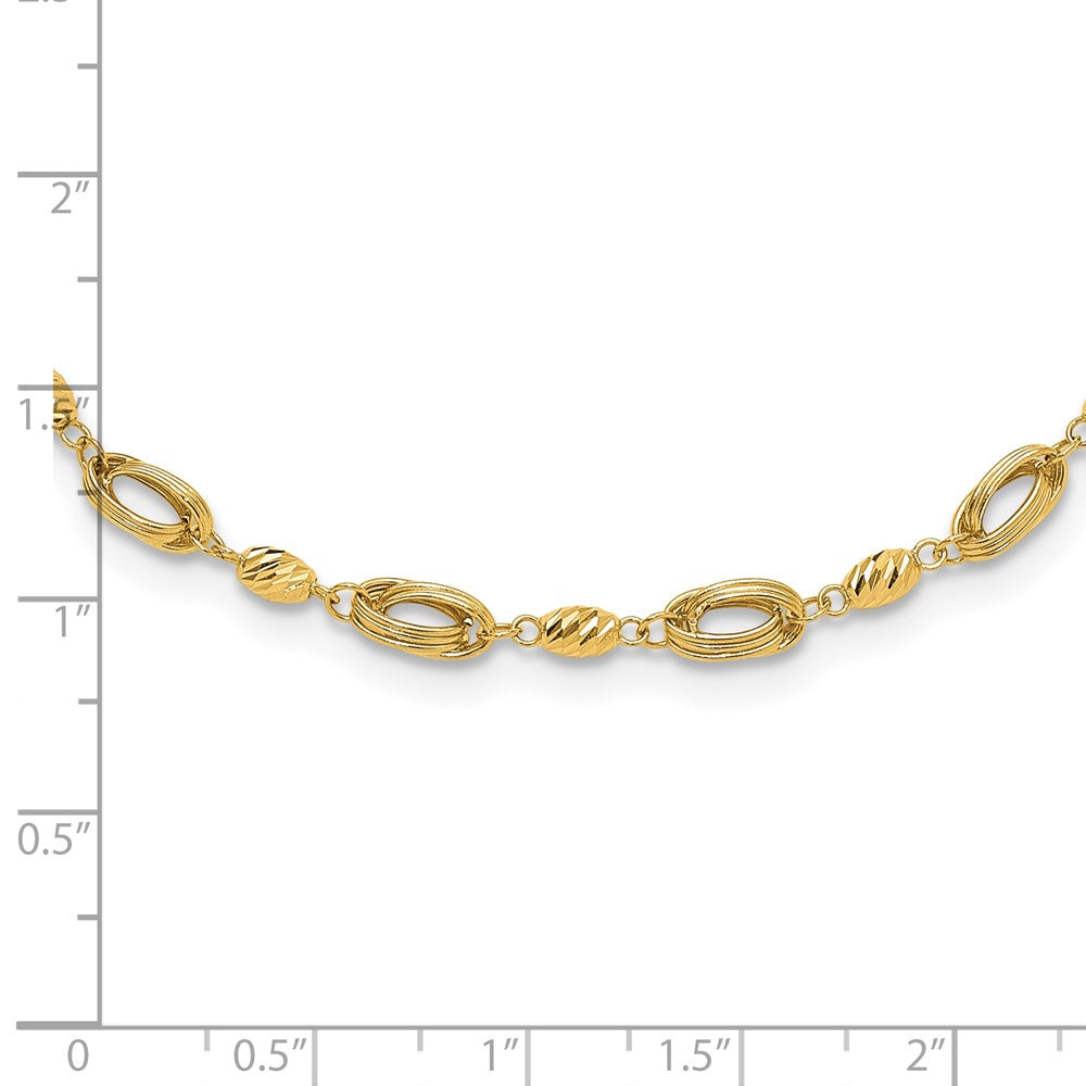 14K Polished and D/C Beaded Fancy Link Necklace
