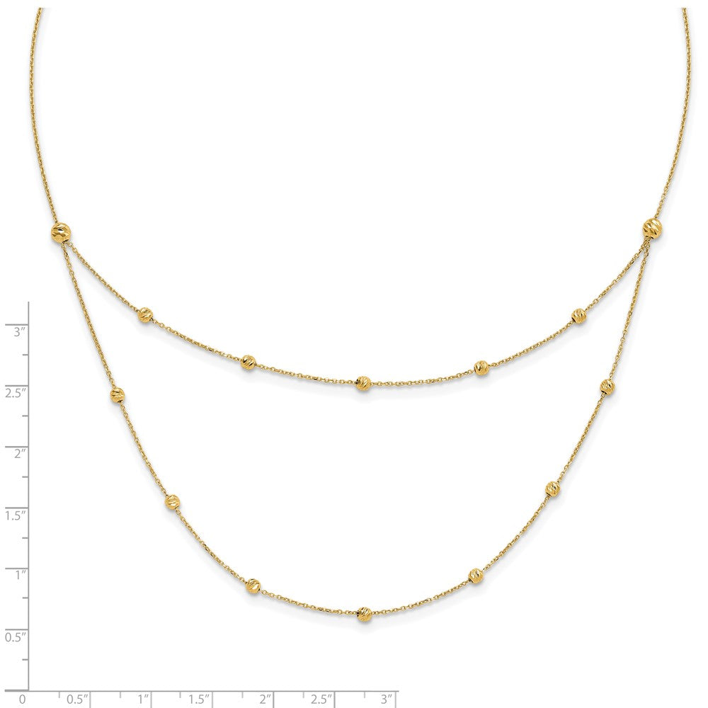 14K Polished and D/C Beaded Layered 16in w/2in ext. Necklace