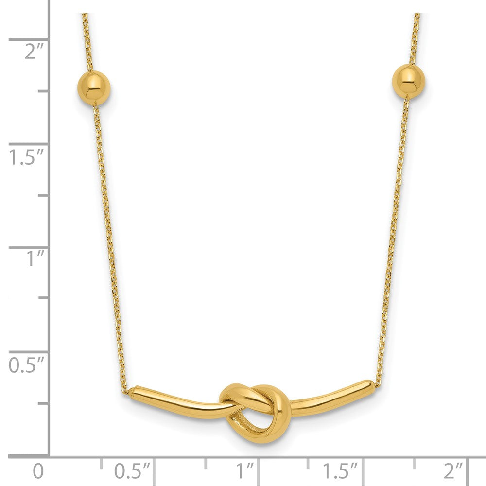 14K Yellow Gold Polished Knotted Pendant and Beads 16in w/2in ext. Necklace