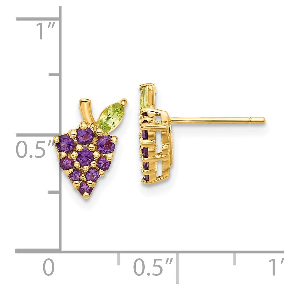 14K Gold Amethyst and Peridot Grapes Post Earrings