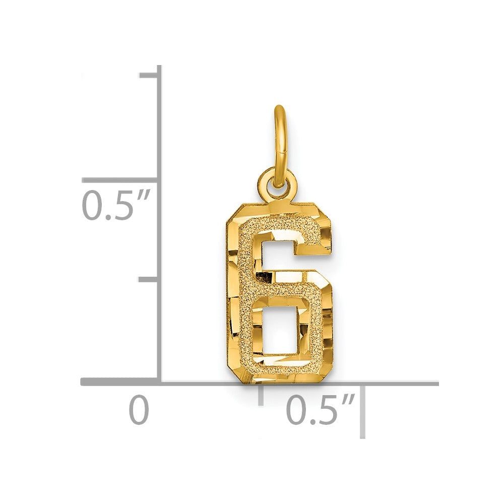 14k Small Brushed Diamond-cut Number 6 Charm
