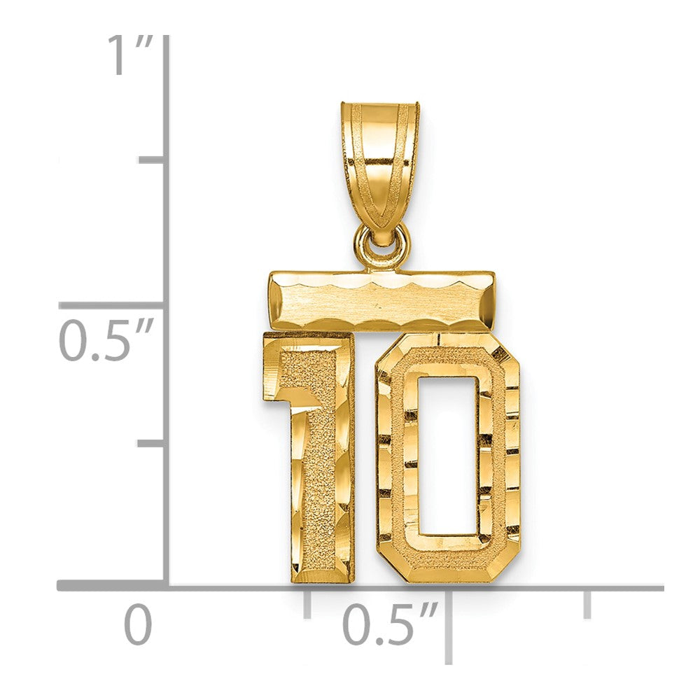 14k Small Brushed Diamond-cut Number 10 Charm