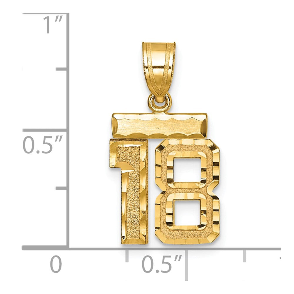 14k Small Brushed Diamond-cut Number 18 Charm
