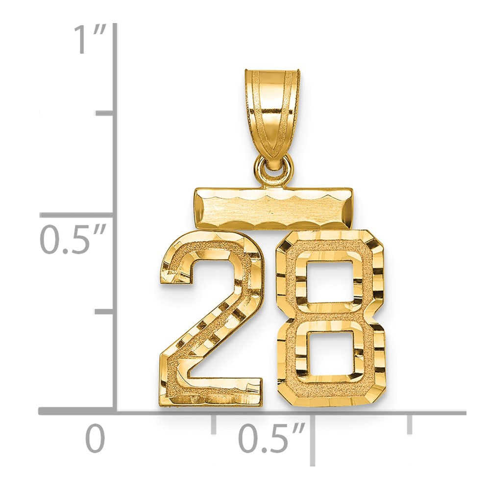 14k Small Brushed Diamond-cut Number 28 Charm