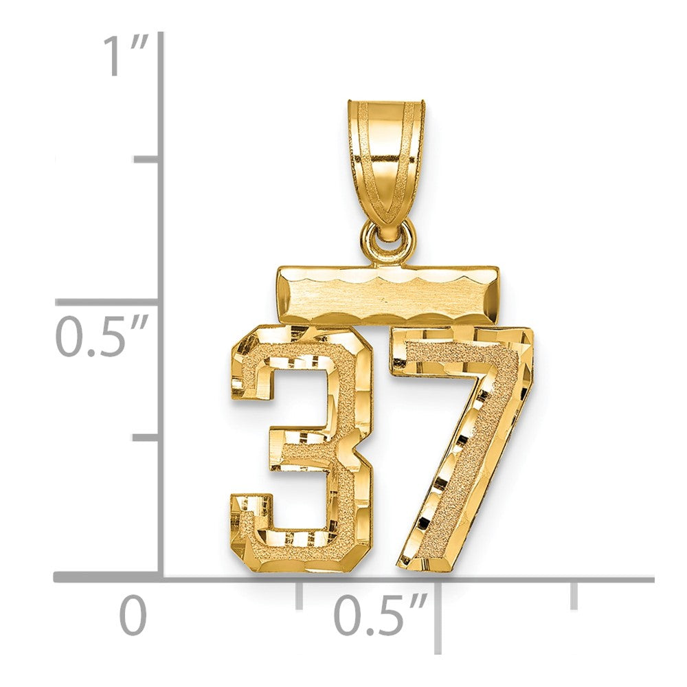 14k Small Brushed Diamond-cut Number 37 Charm