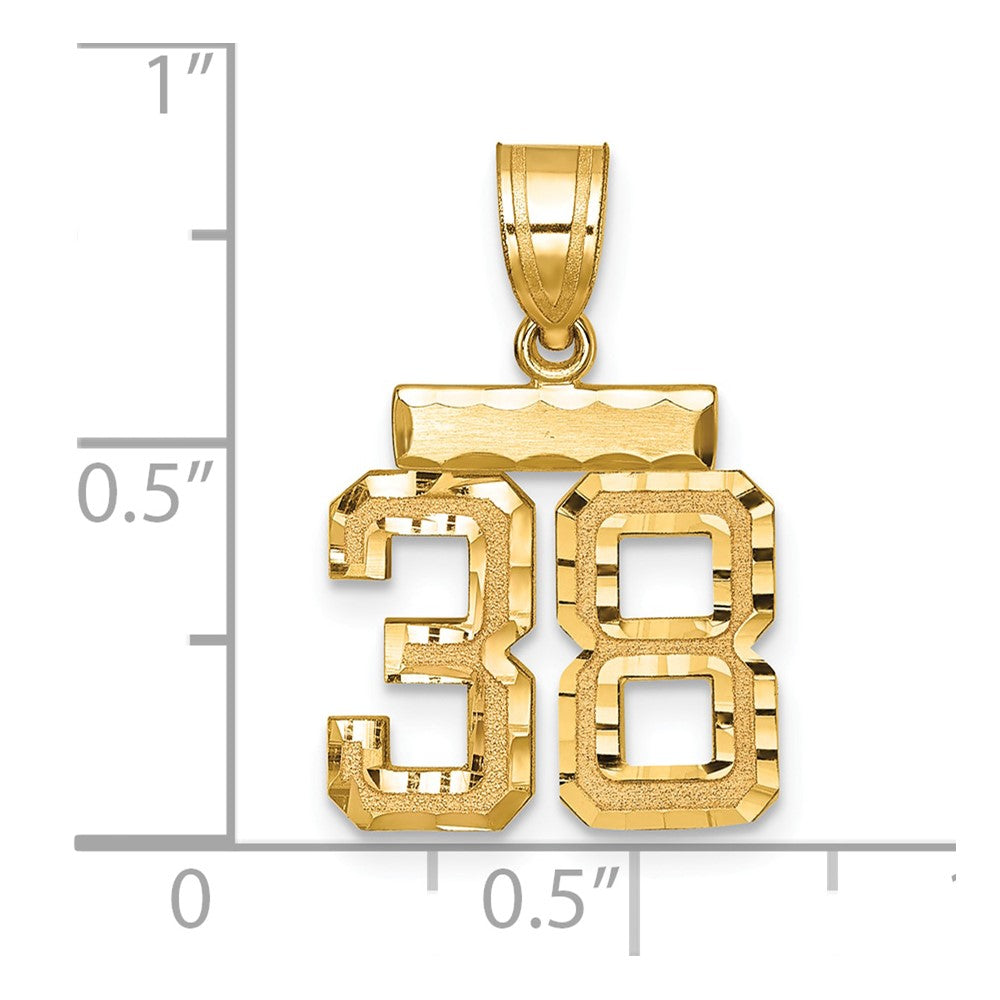 14k Small Brushed Diamond-cut Number 38 Charm