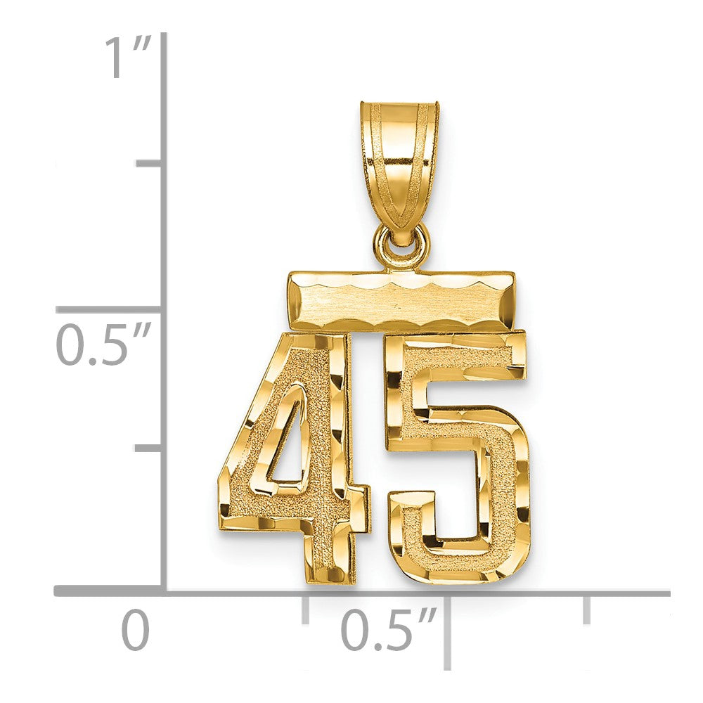 14k Small Brushed Diamond-cut Number 45 Charm