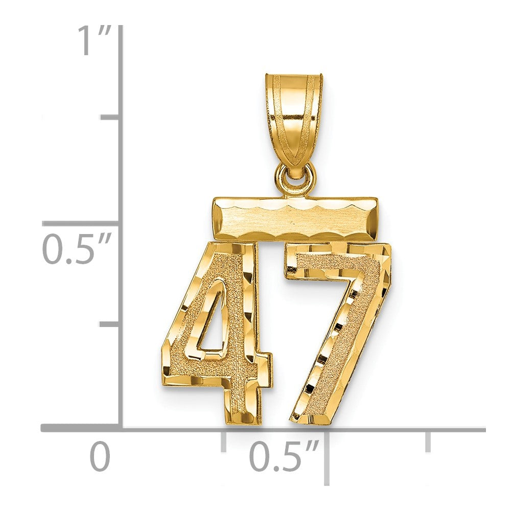 14k Small Brushed Diamond-cut Number 47 Charm