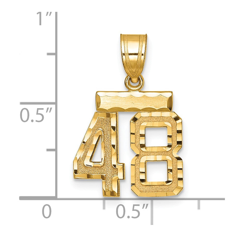 14k Small Brushed Diamond-cut Number 48 Charm