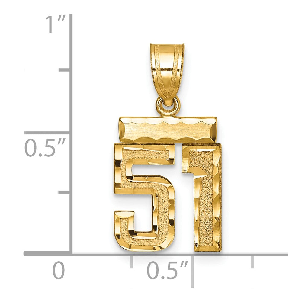 14k Small Brushed Diamond-cut Number 51 Charm
