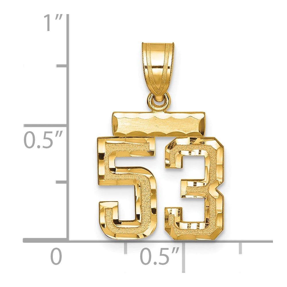 14k Small Brushed Diamond-cut Number 53 Charm