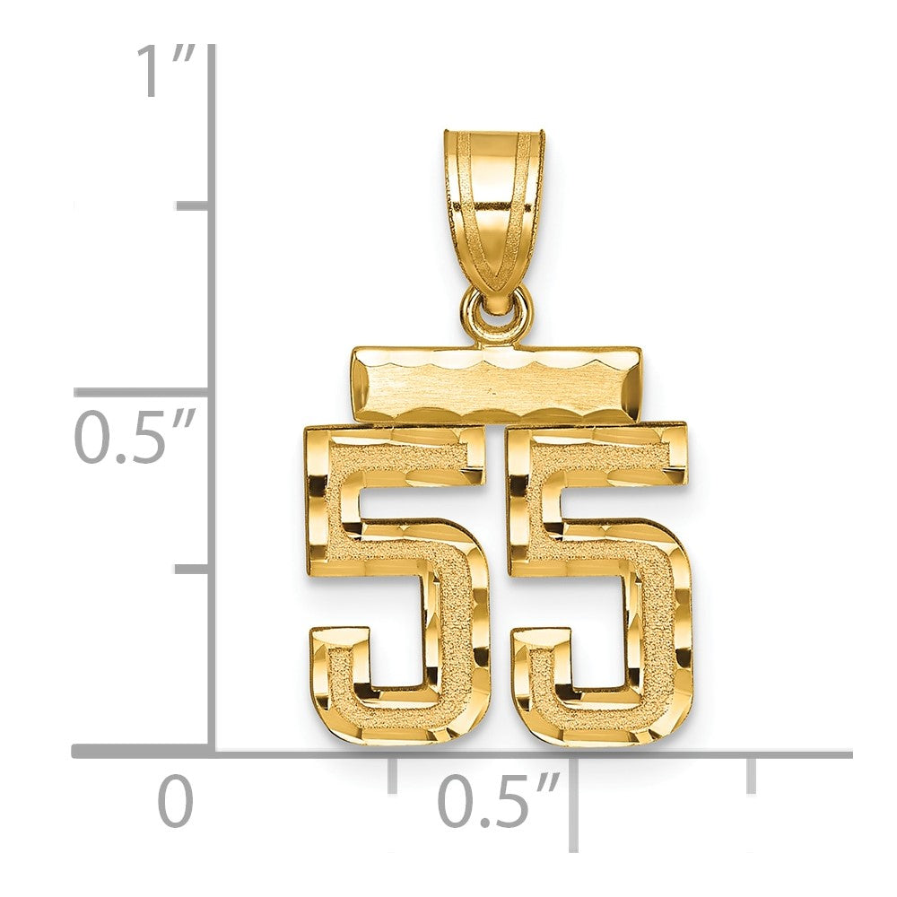 14k Small Brushed Diamond-cut Number 55 Charm