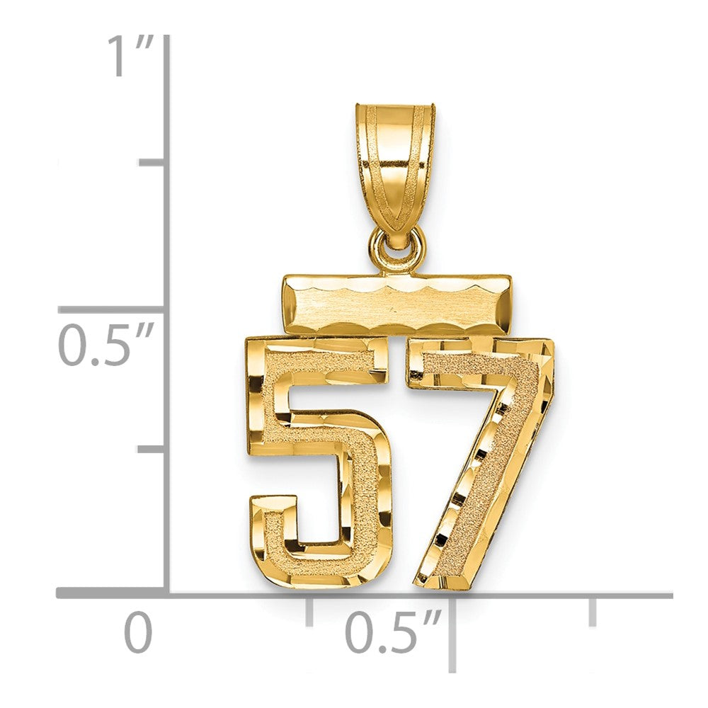 14k Small Brushed Diamond-cut Number 57 Charm