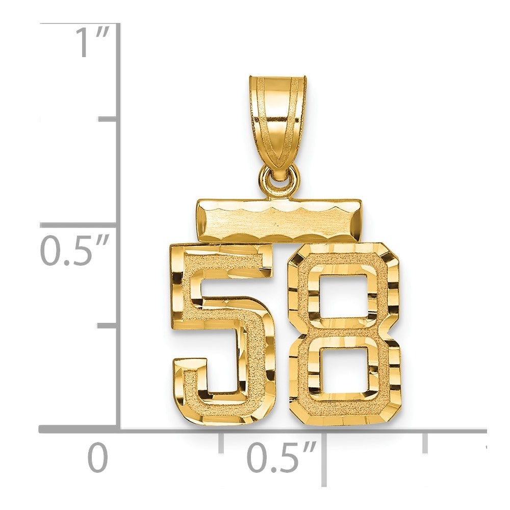 14k Small Brushed Diamond-cut Number 58 Charm