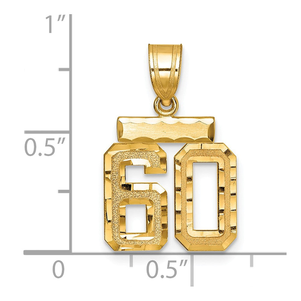 14k Small Brushed Diamond-cut Number 60 Charm
