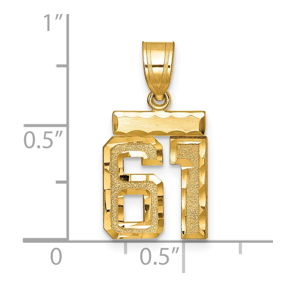 14k Small Brushed Diamond-cut Number 61 Charm