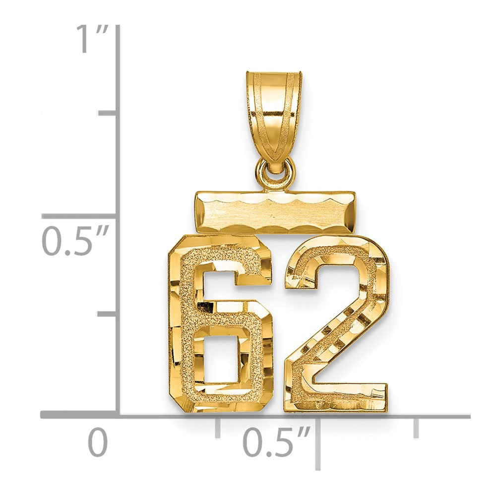 14k Small Brushed Diamond-cut Number 62 Charm