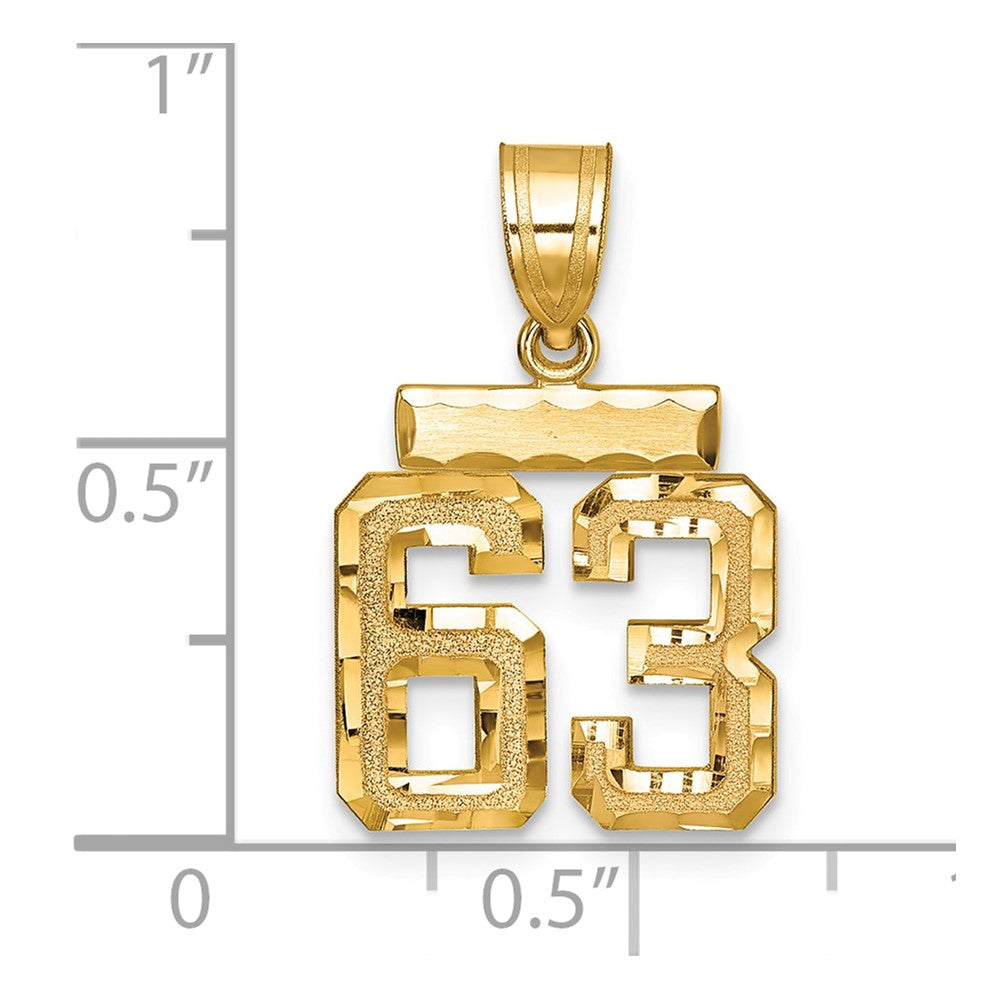 14k Small Brushed Diamond-cut Number 63 Charm