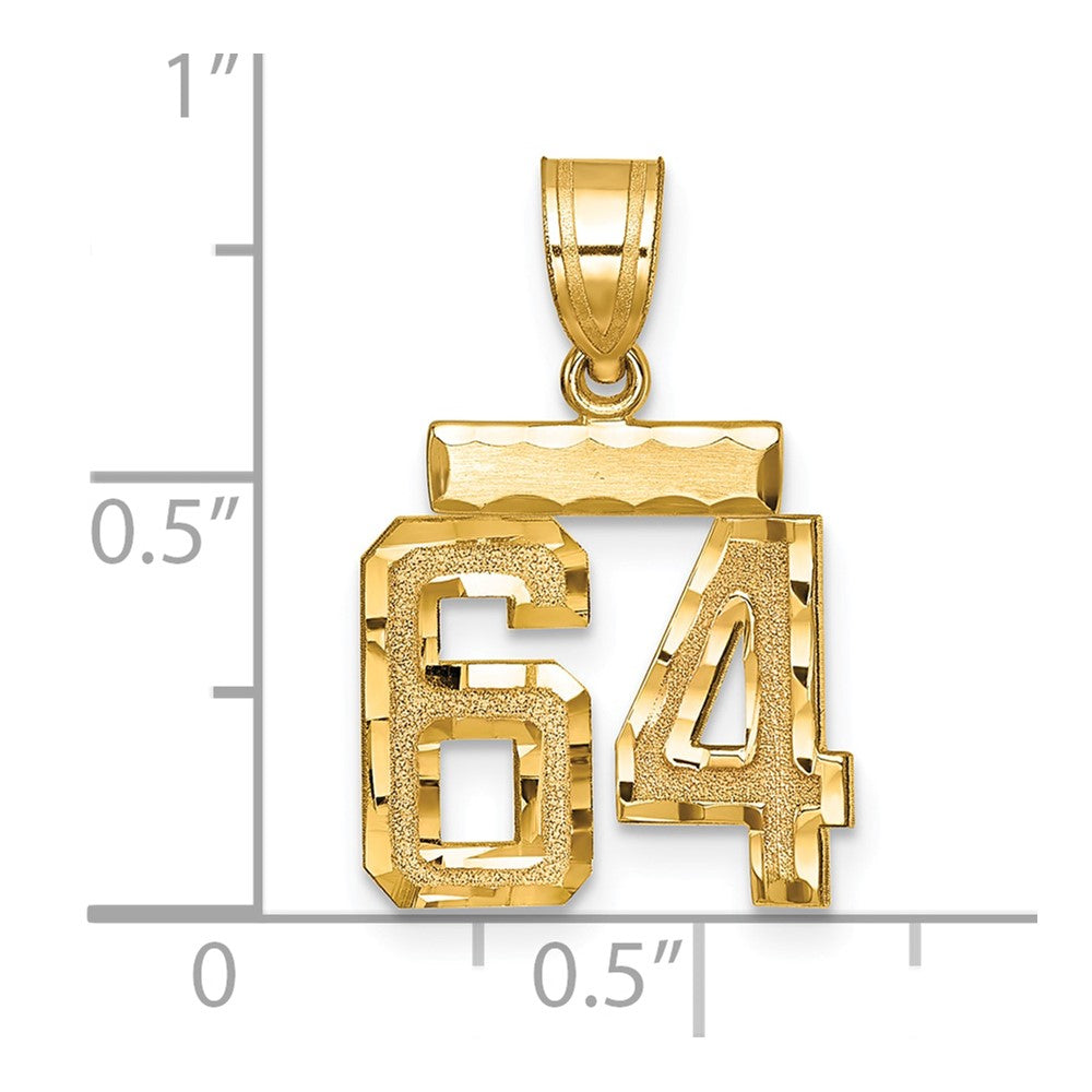 14k Small Brushed Diamond-cut Number 64 Charm
