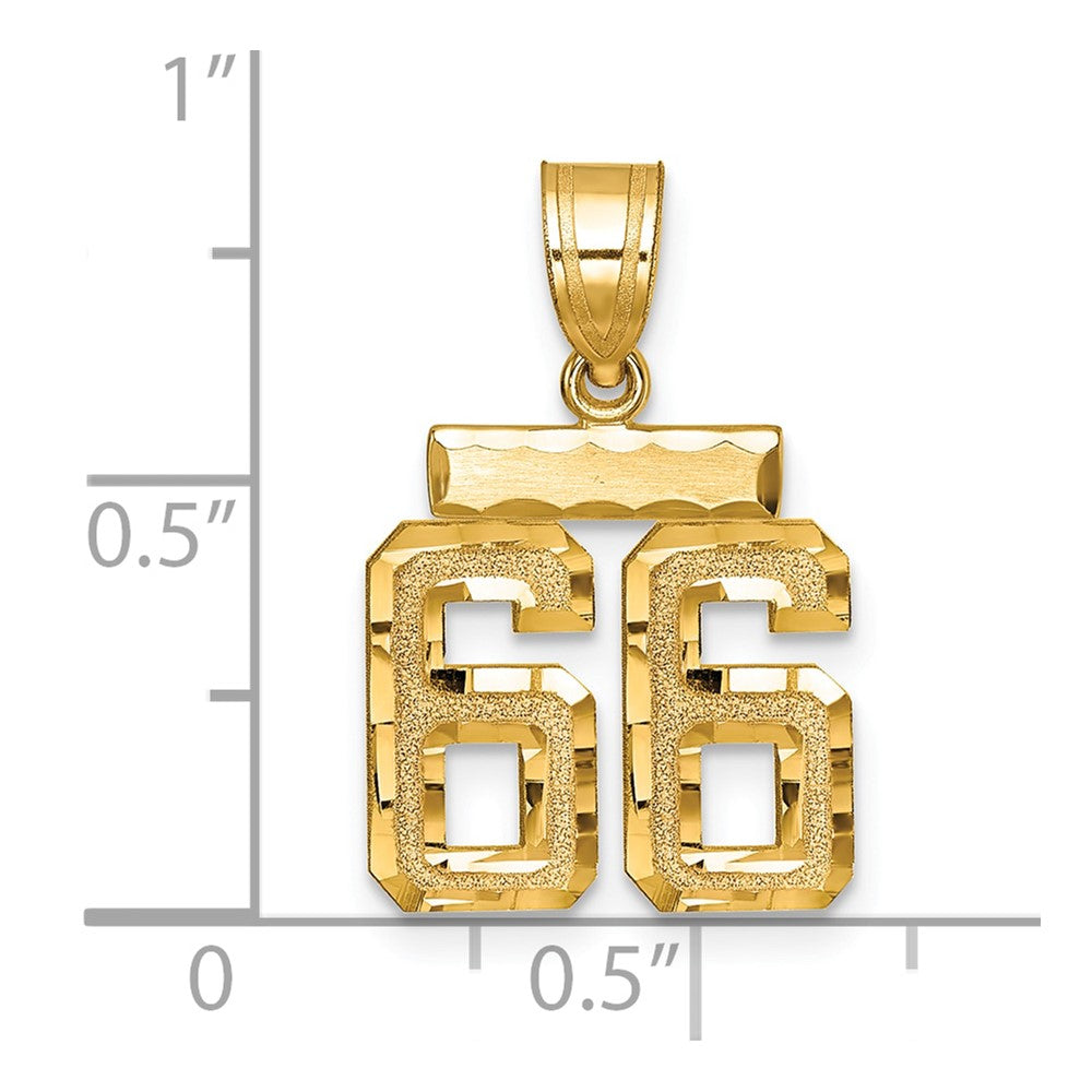 14k Small Brushed Diamond-cut Number 66 Charm