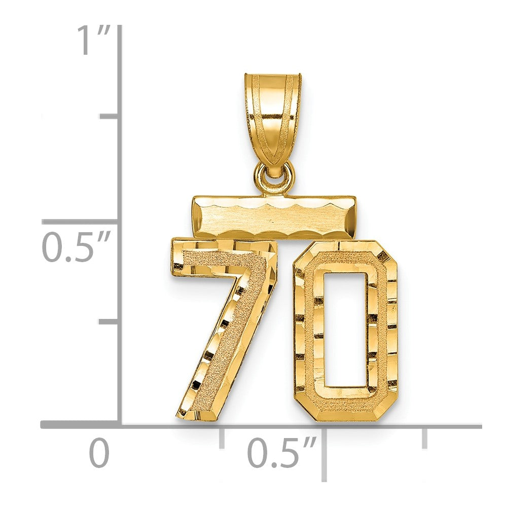 14k Small Brushed Diamond-cut Number 70 Charm