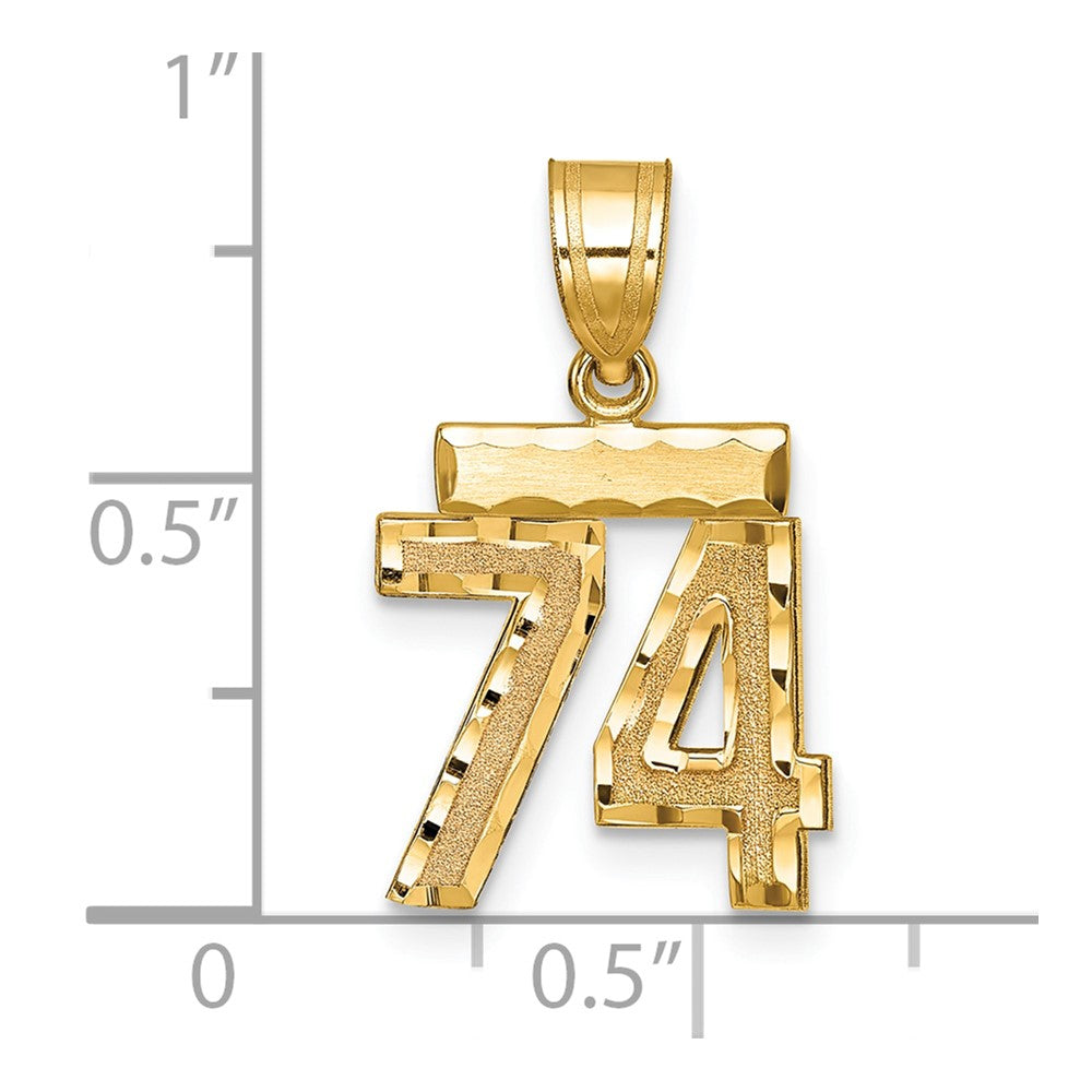 14k Small Brushed Diamond-cut Number 74 Charm