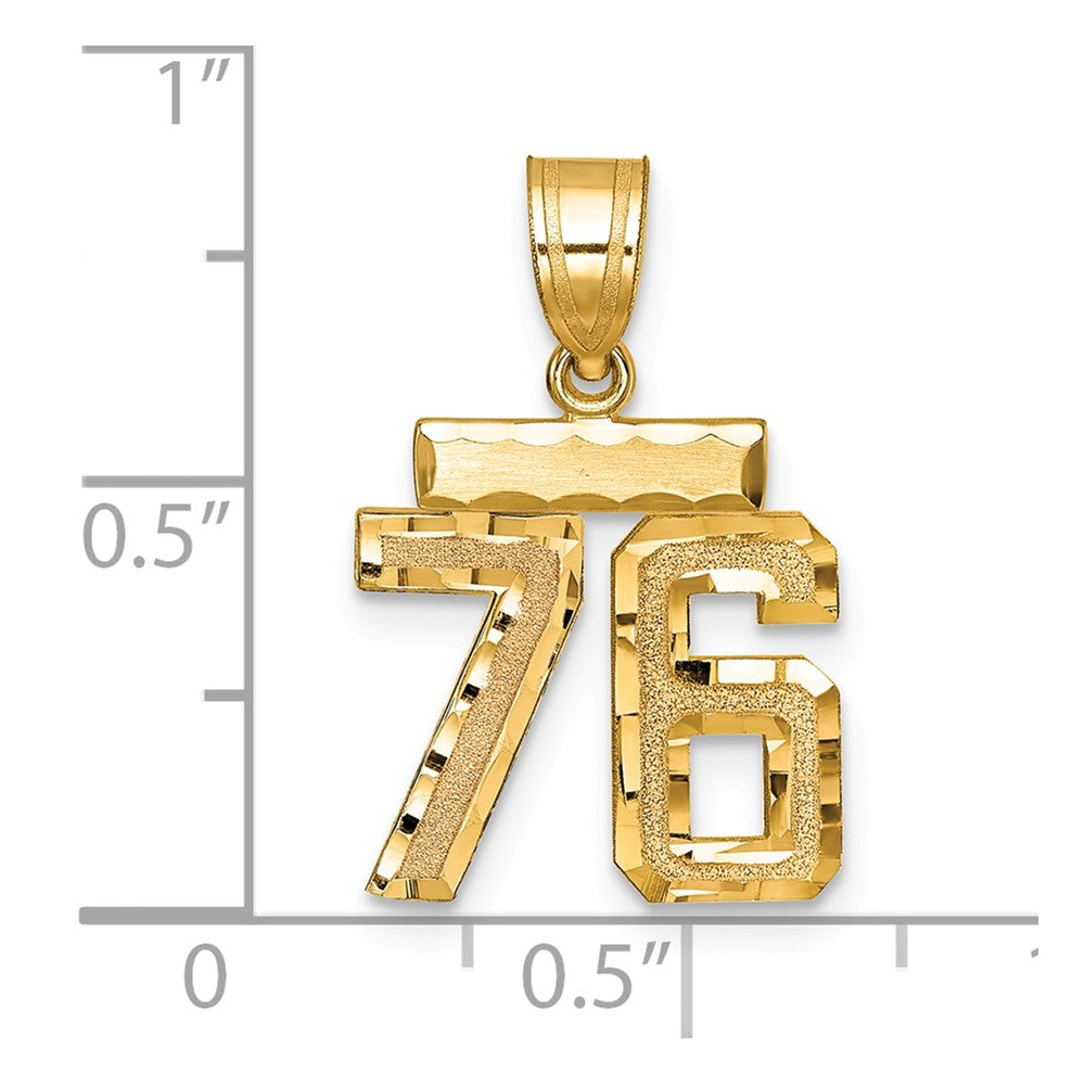 14k Small Brushed Diamond-cut Number 76 Charm