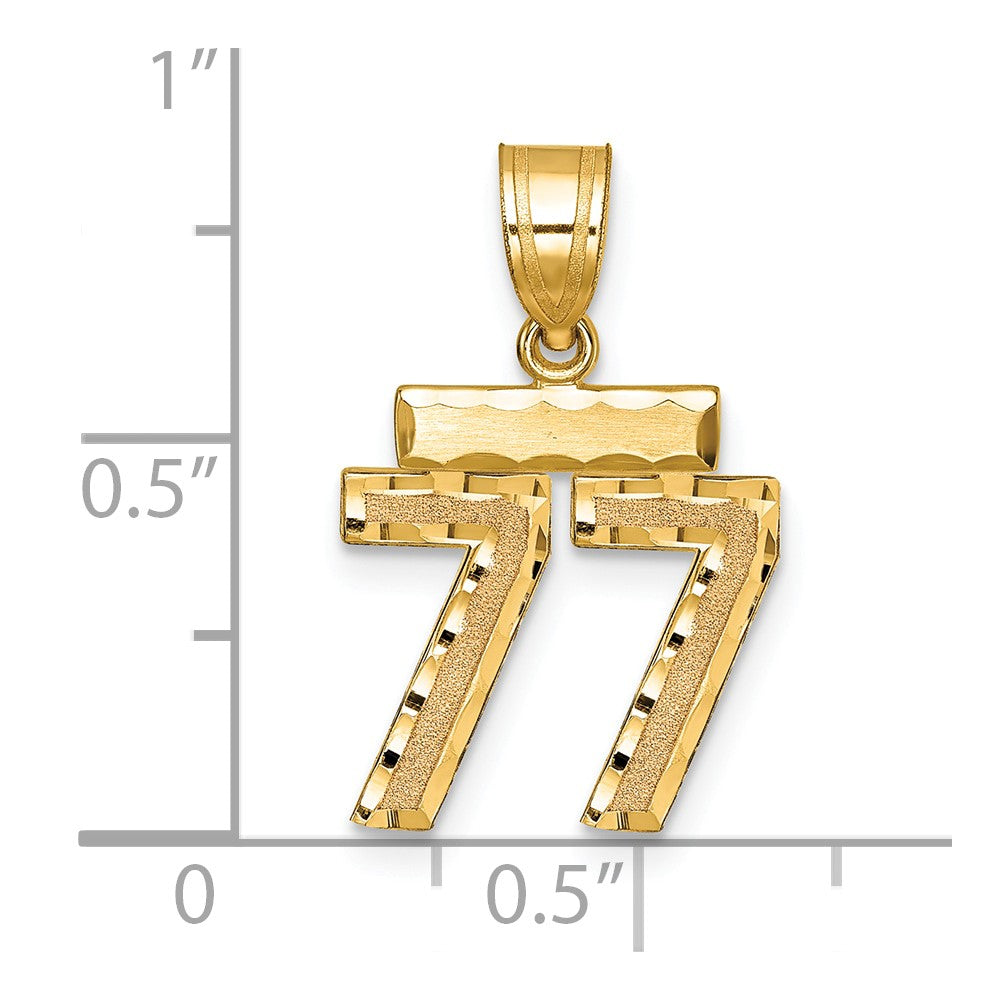 14k Small Brushed Diamond-cut Number 77 Charm