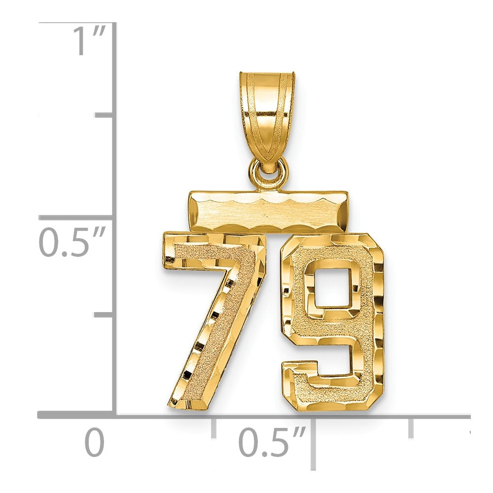 14k Small Brushed Diamond-cut Number 79 Charm
