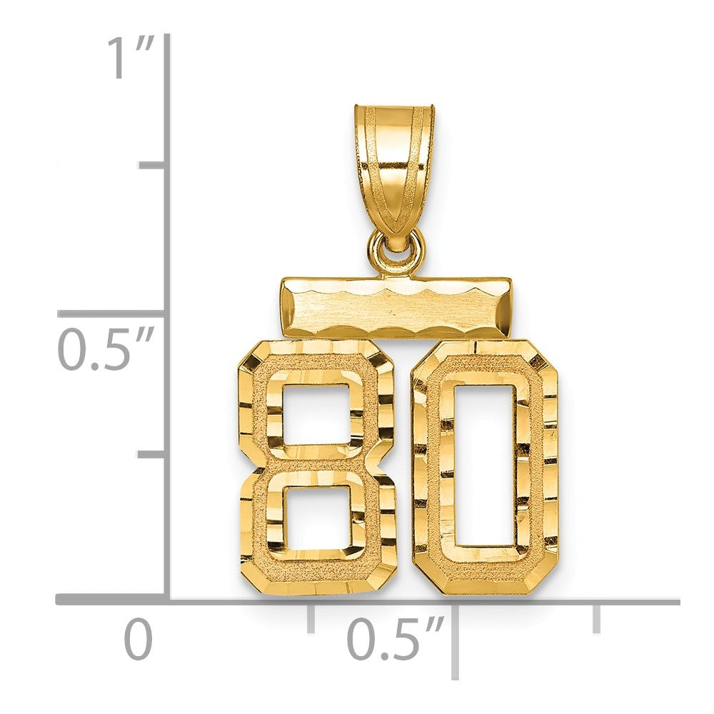 14k Small Brushed Diamond-cut Number 80 Charm