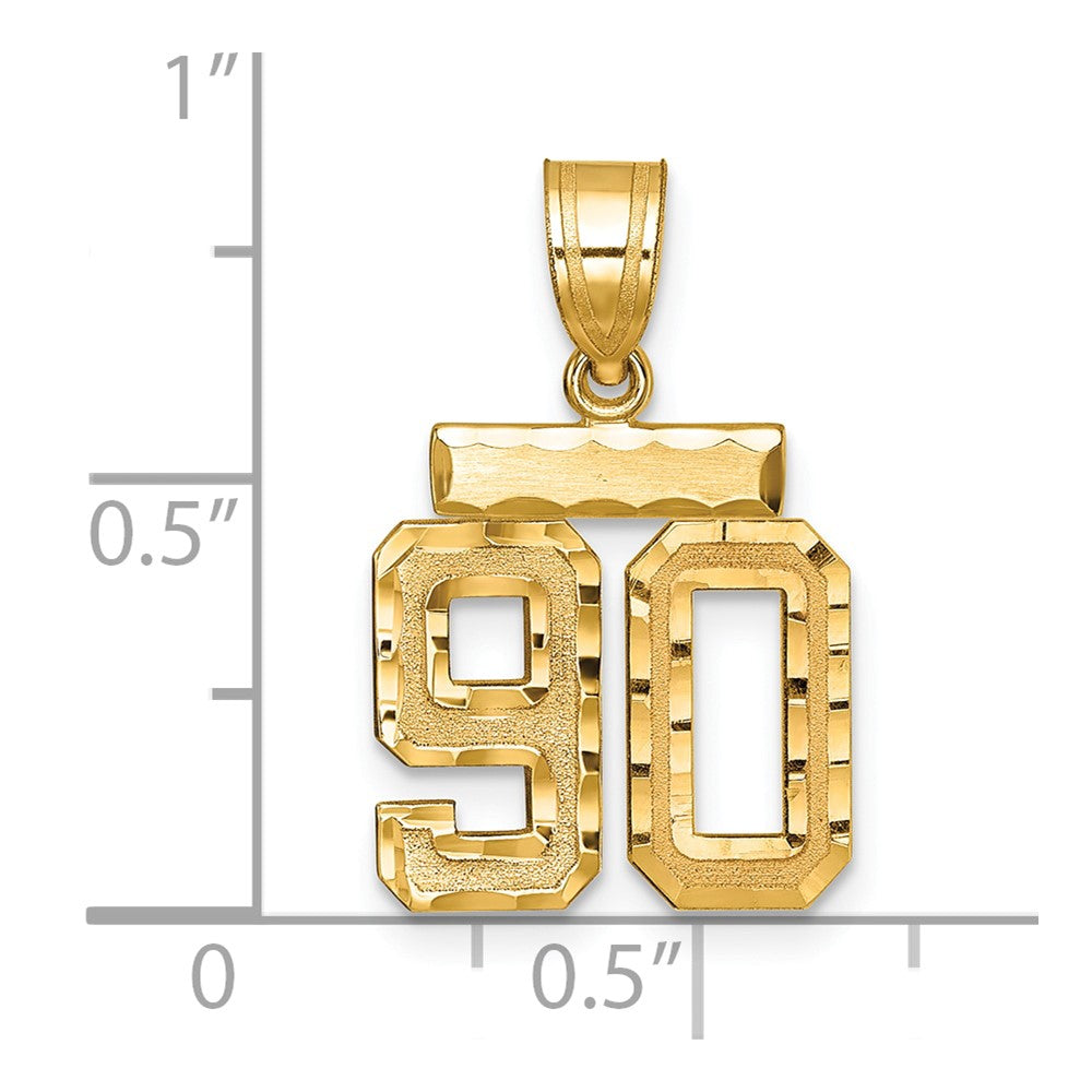 14k Small Brushed Diamond-cut Number 90 Charm
