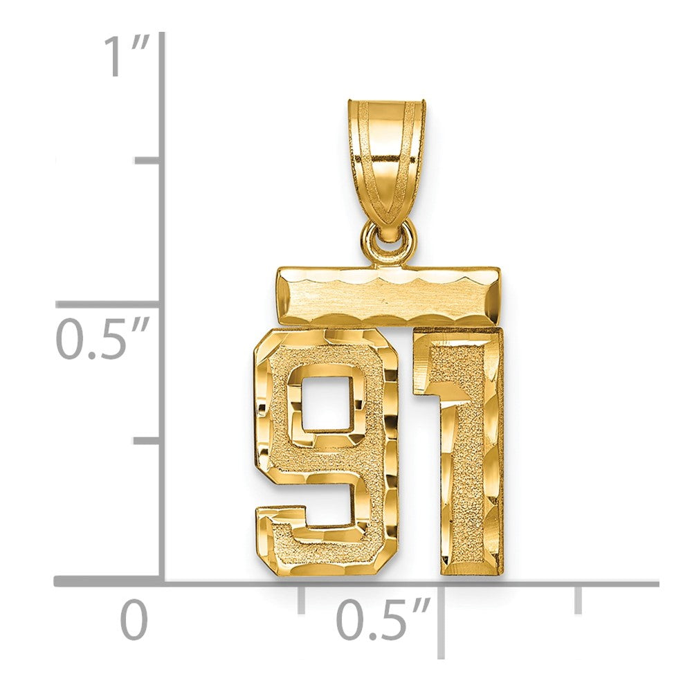 14k Small Brushed Diamond-cut Number 91 Charm