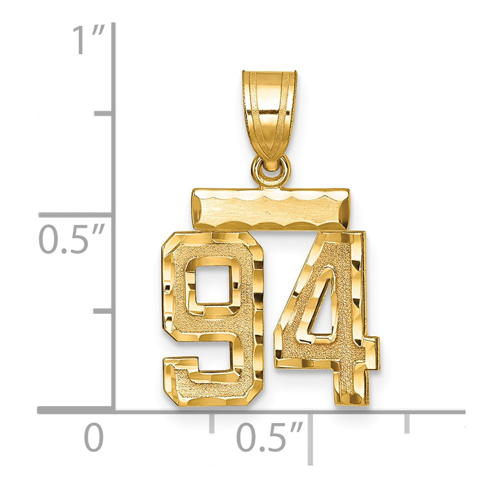 14k Small Brushed Diamond-cut Number 94 Charm