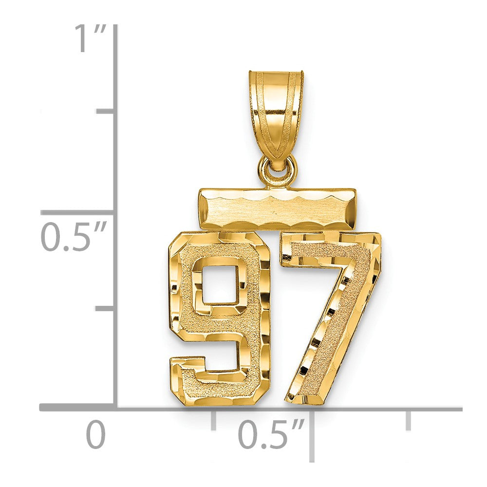 14k Small Brushed Diamond-cut Number 97 Charm