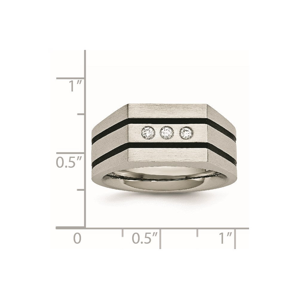 Chisel Stainless Steel Brushed Black IP-plated with CZ Signet Ring