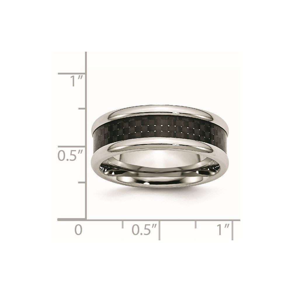Chisel Stainless Steel Polished with Black Carbon Fiber Inlay 8mm Band