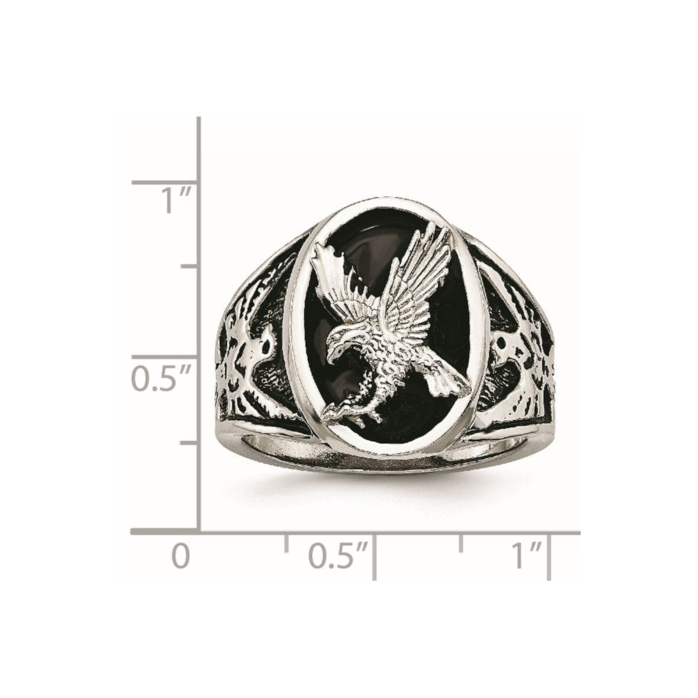 Chisel Stainless Steel Polished and Textured Enameled Eagle Ring