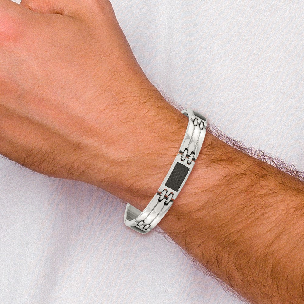 Chisel Stainless Steel Brushed and Polished with Black Carbon Fiber Inlay 8.5 inch Link Bracelet