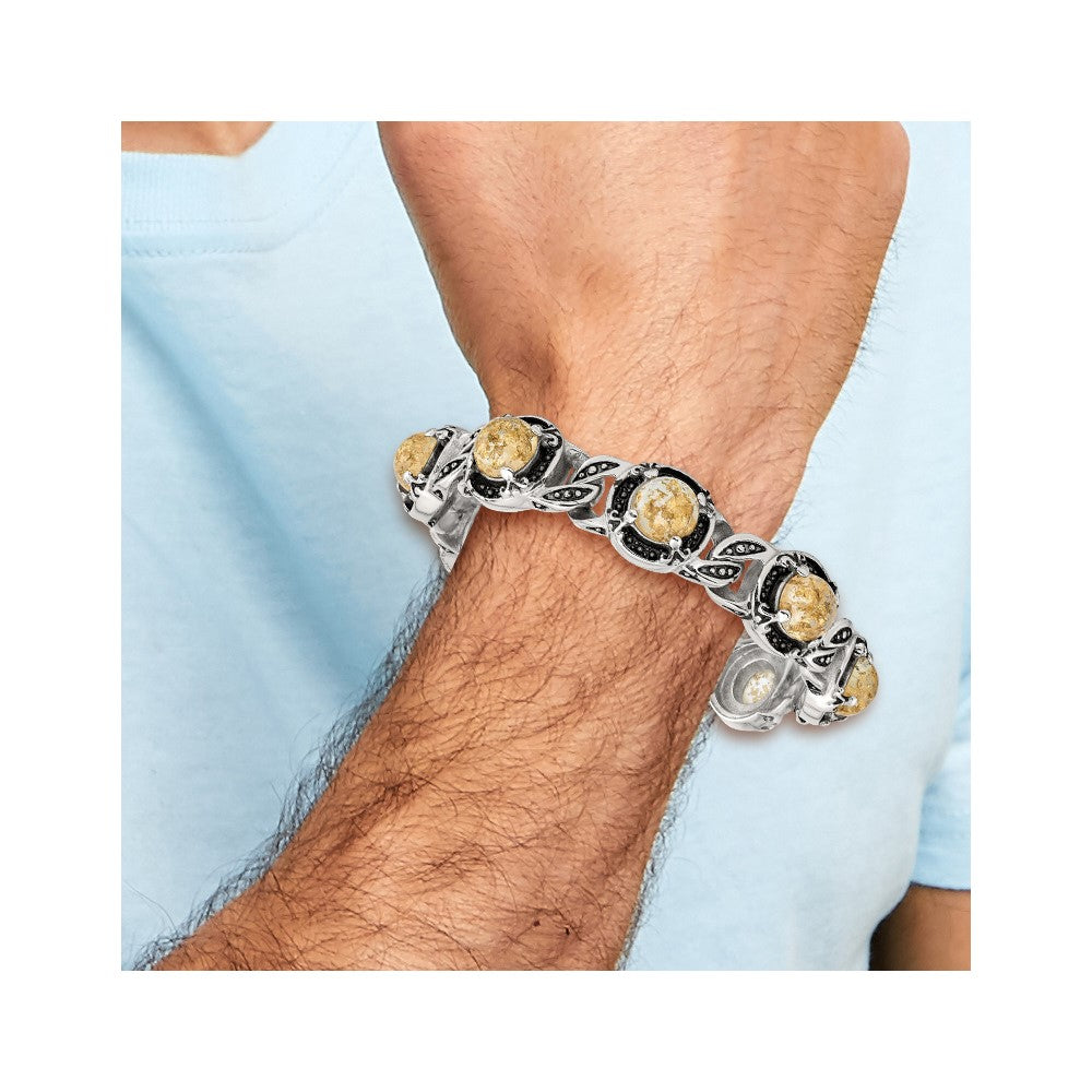 Chisel Stainless Steel Antiqued and Polished with Gold Tin Epoxy Resin 9 inch Link Bracelet