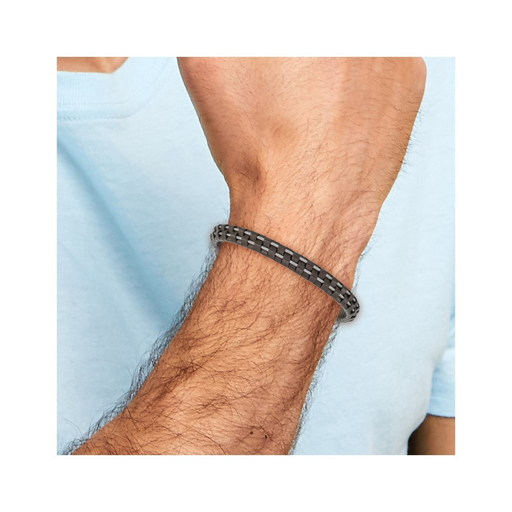 Chisel Stainless Steel Polished Cable and Brown Leather 8.75 inch Bracelet