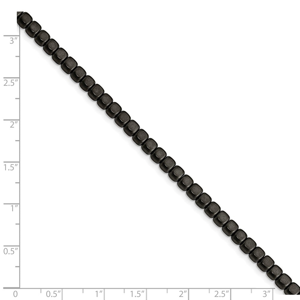 Chisel Stainless Steel Brushed and Polished Square Hematite Beaded 7 inch Bracelet with 1.25 inch Extension