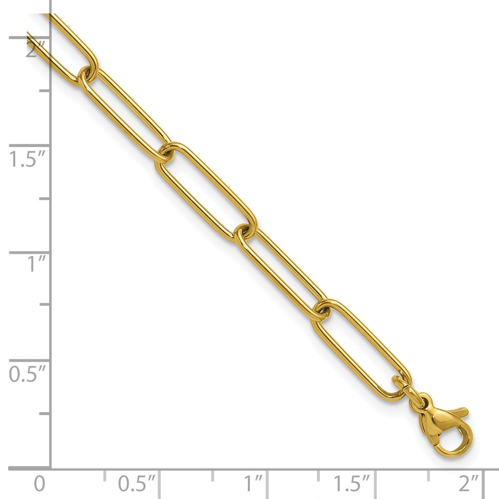 Chisel Stainless Steel Polished Yellow IP-plated Elongated Open Link Paperclip 7 inch Bracelet with 1.25 inch Extension